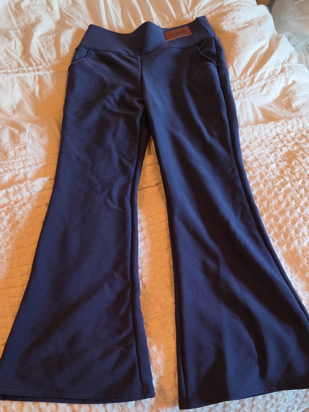 Navy Flare Fleece Lined Knit Pants Lg